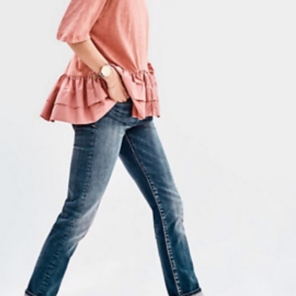 Anthropologie Akemi + Kin Mauve Rose Ruffle Peplum Top Tee S/M Oversized